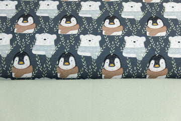 Stoffpaket Stretch Sweat + Bündchen mit Pinguinen und Eisbären, Fräulein von Julie, grau, altgrün